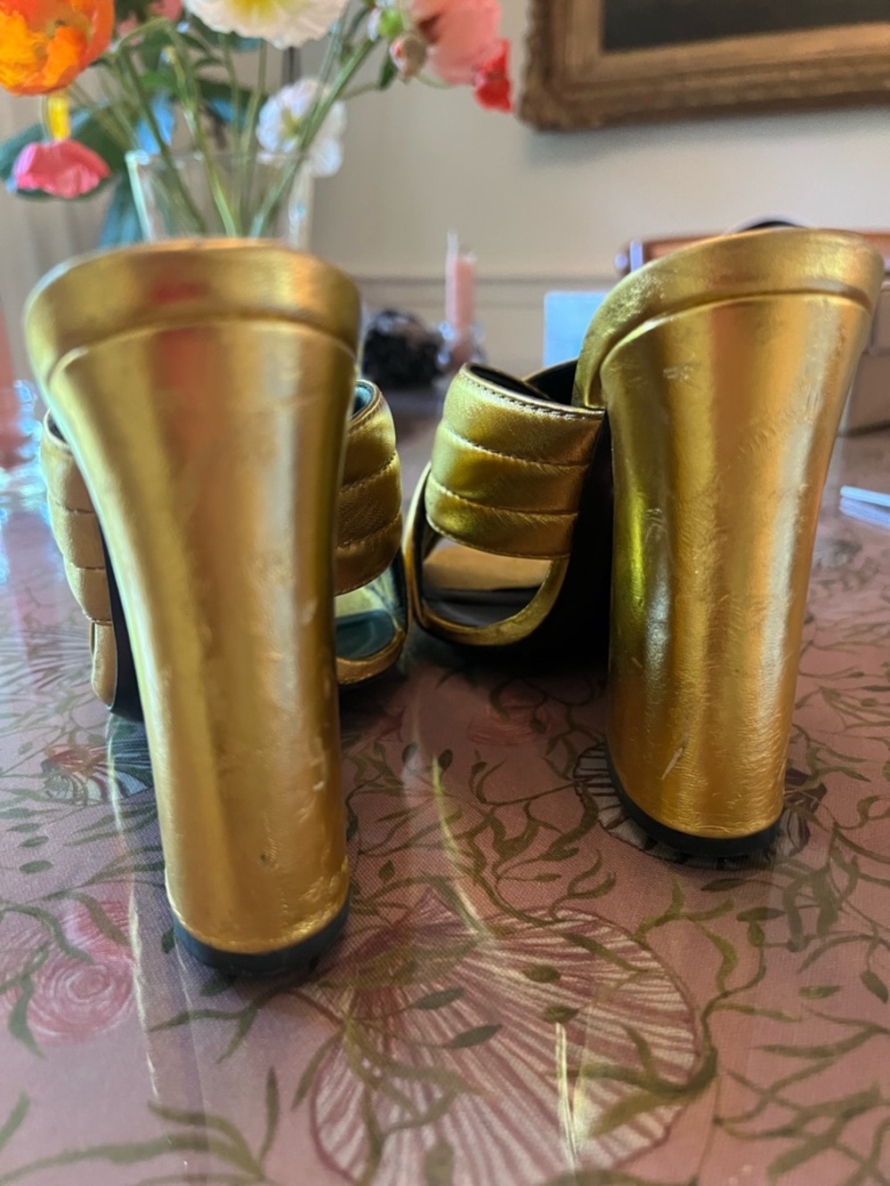 Gucci Metallic Gold Crisscross Mule Slides - Picture 8 of 10